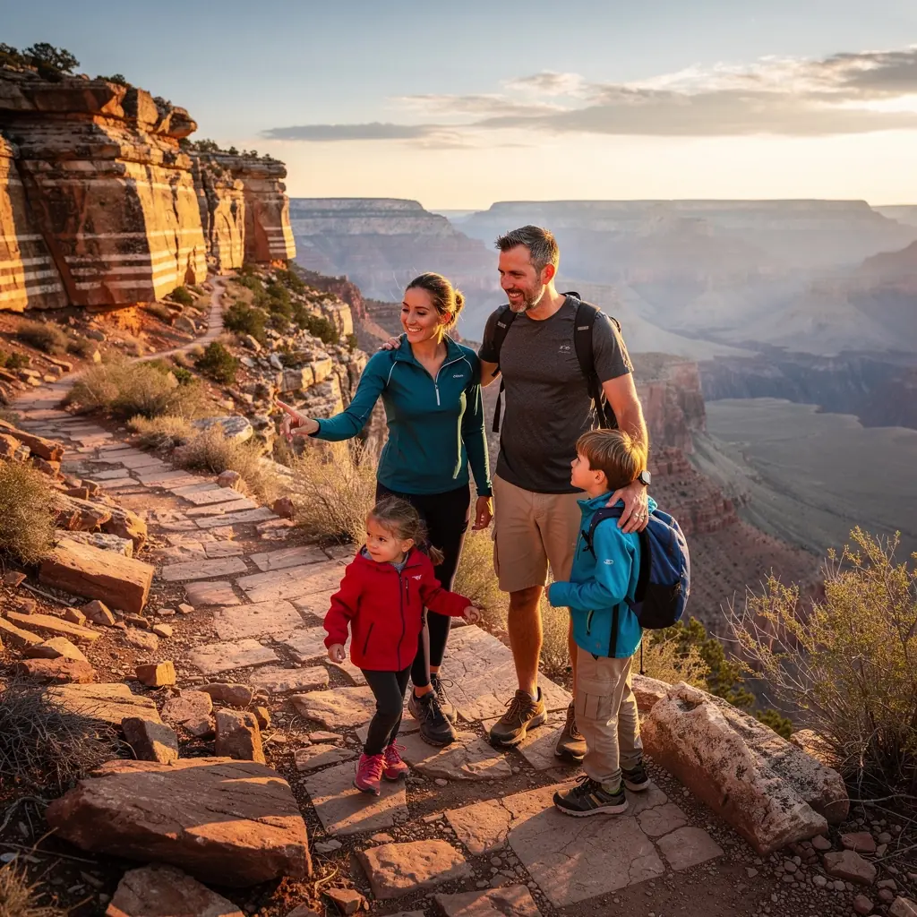Rodzina korzystająca z transportu publicznego w dużym mieście.