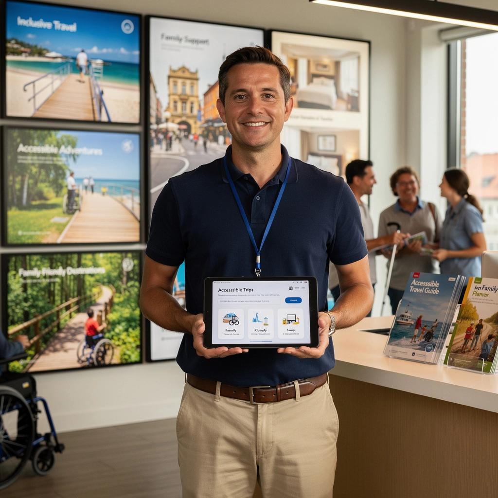 Osoba na wózku inwalidzkim korzystająca z dostępnych ścieżek turystycznych.